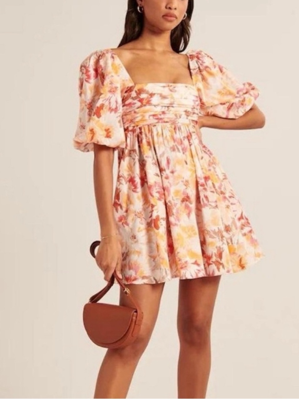 Abercrombie & Fitch Emerson Mini Dress Fall Leaf Watercolor Poplin Cotton Small